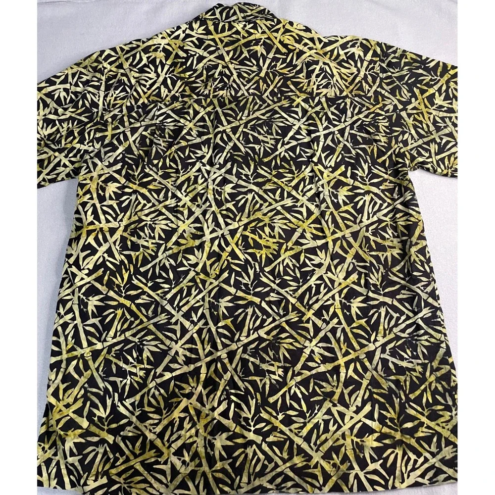 Johari West Mens Medium Cotton‎ Batik Bamboo Print Short Sleeve Button Up Shirt